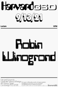 Black and white text-only poster for Robin Winogrond lecture.
