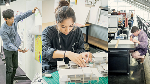 Collage of students working on projects during their program.