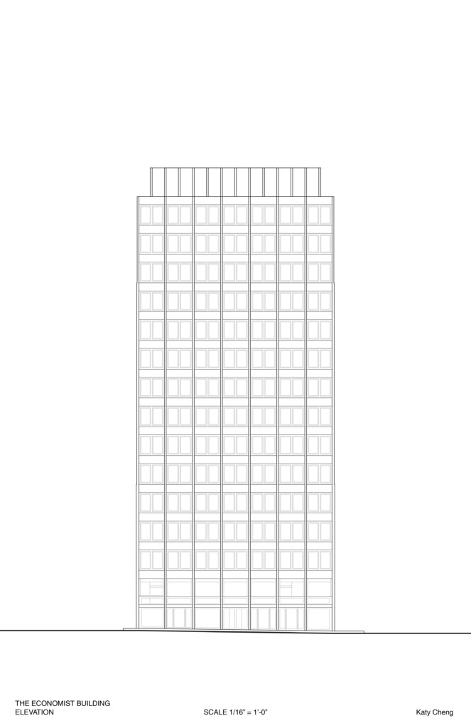Elevation drawing of skyscraper.
