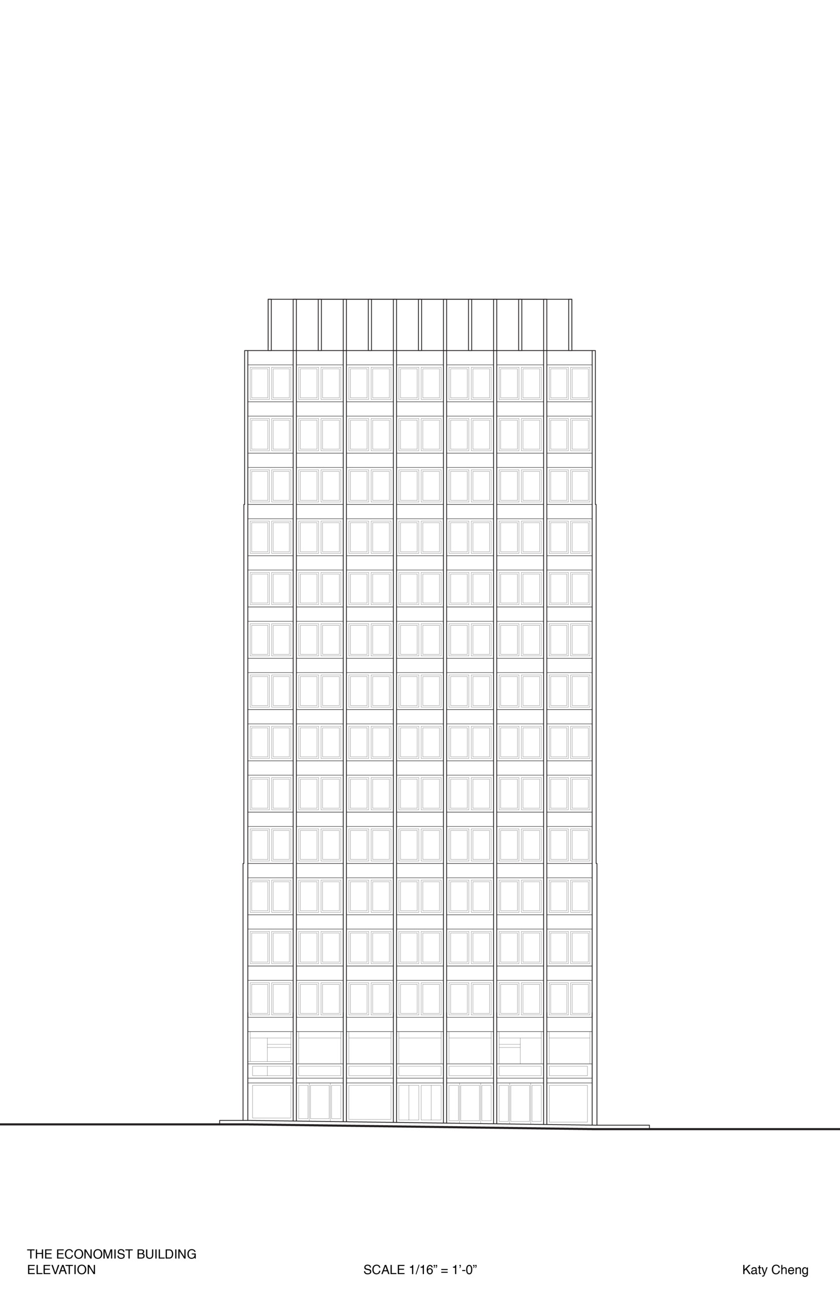 Elevation drawing of skyscraper.