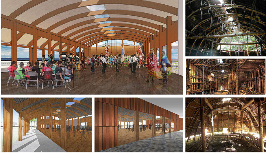 three iterior renderings of community center and three reference images