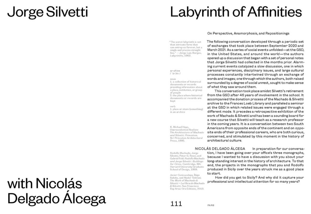 Introduction spread from Pairs 02 interview between Silvetti and Delgado