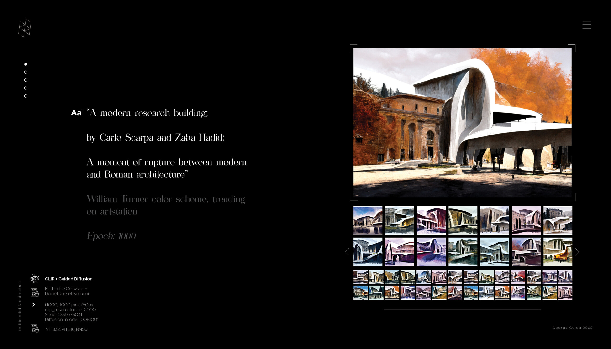 Paintings of Zaha Hadid buildings.