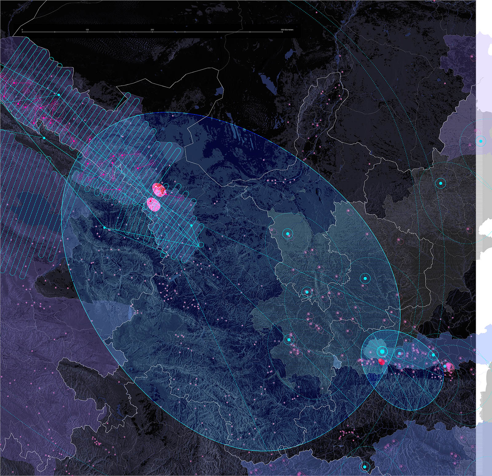 blue, turquoise, purple and pink abstract map