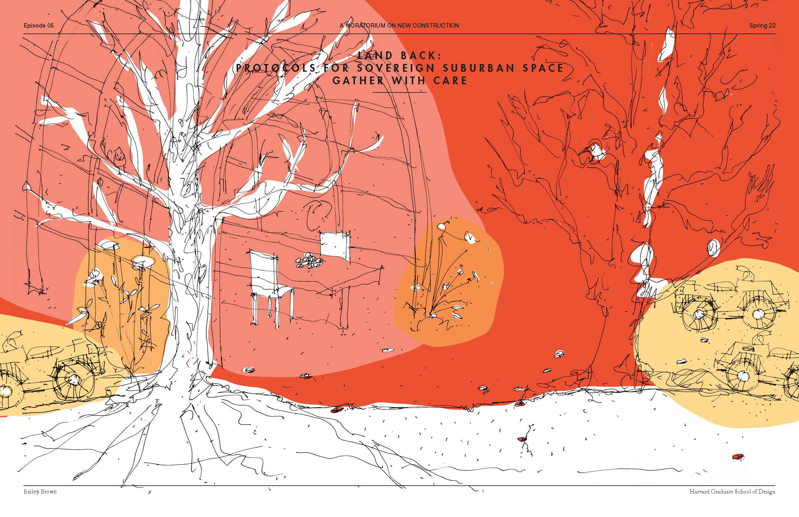 Hosuing community scene sketched onto a colourful background.