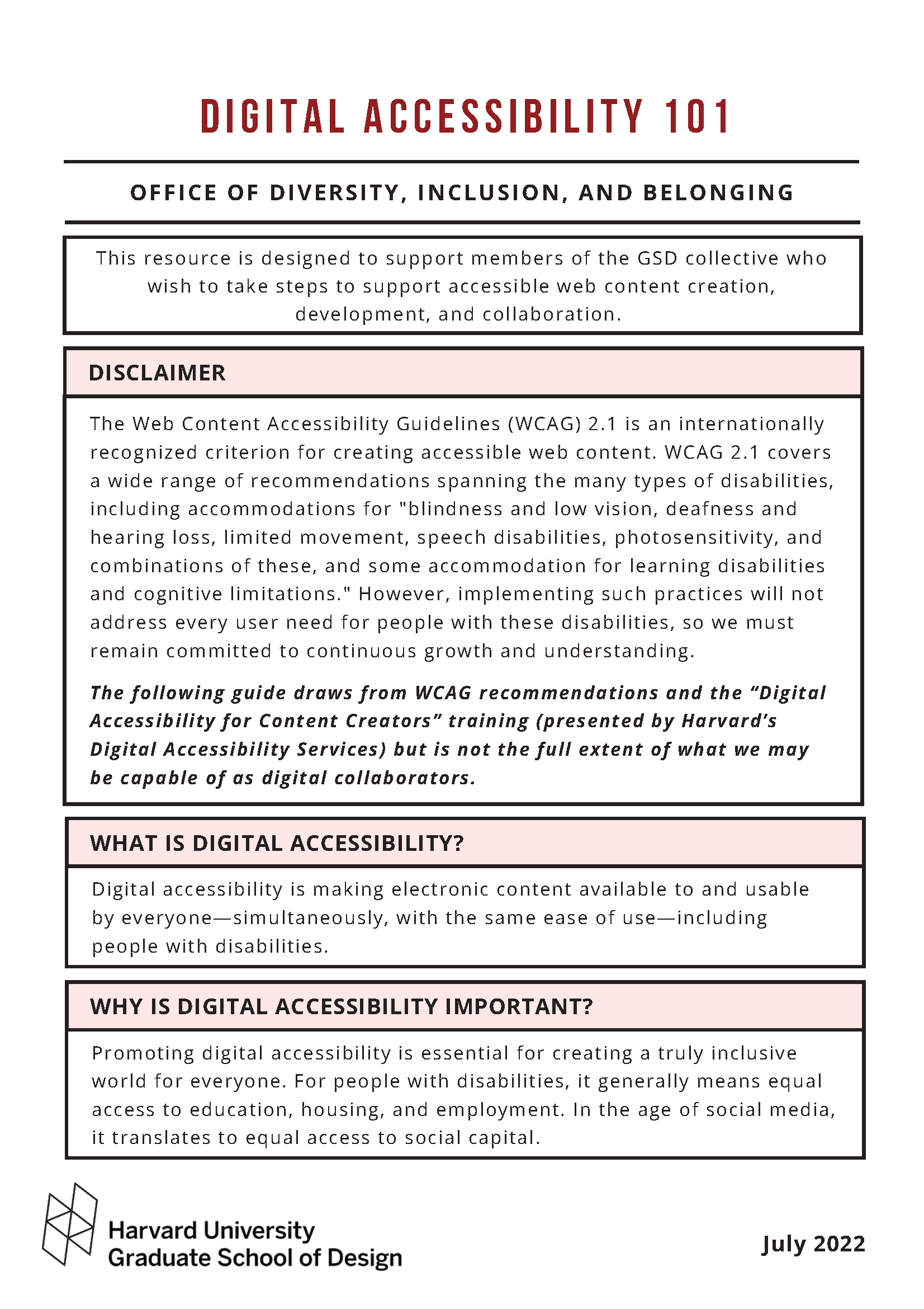 First page of Digital Accessibility Resource guide. Click the image or the button to be brought to the full PDF.