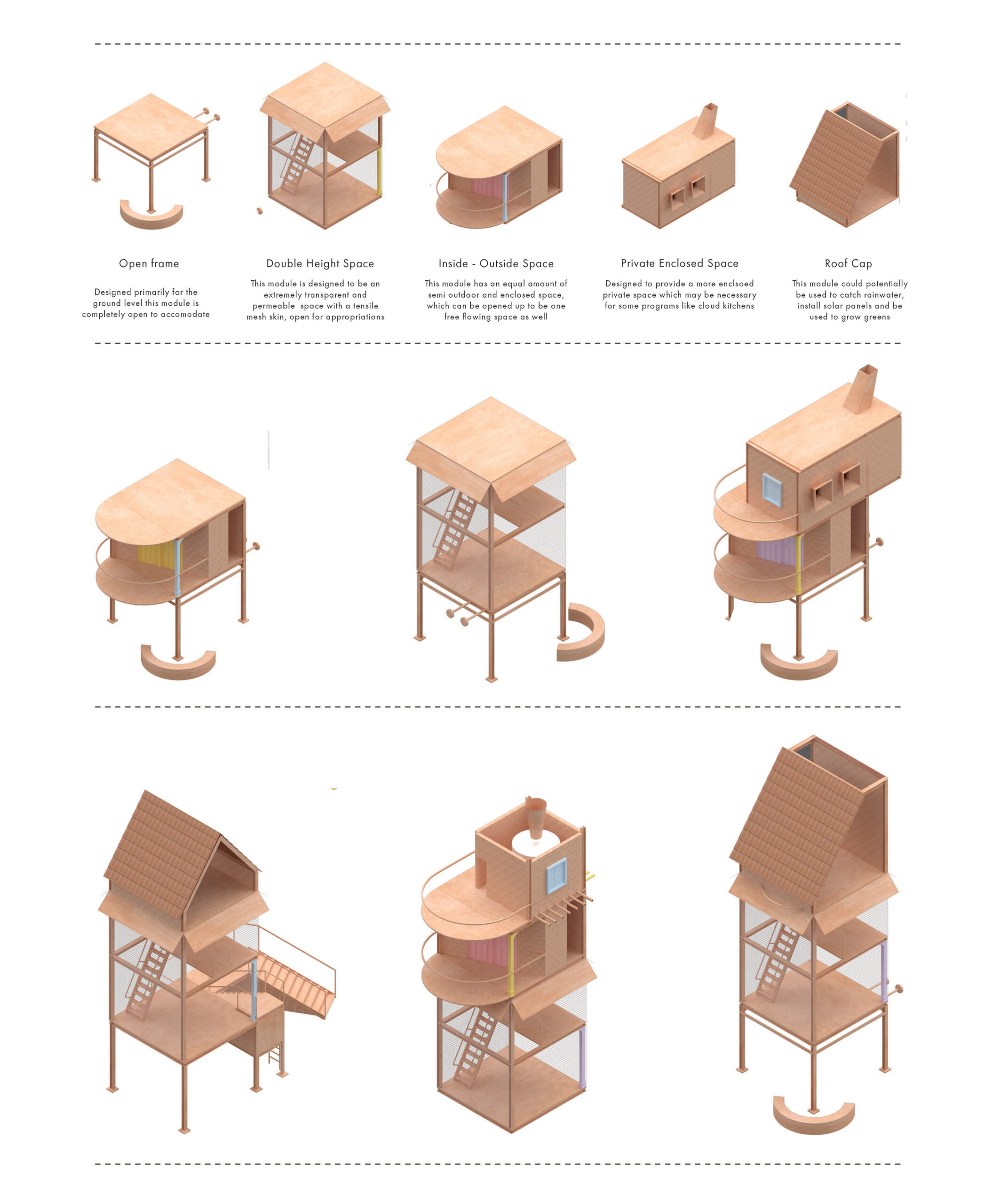 Construction diagrams in axometric.