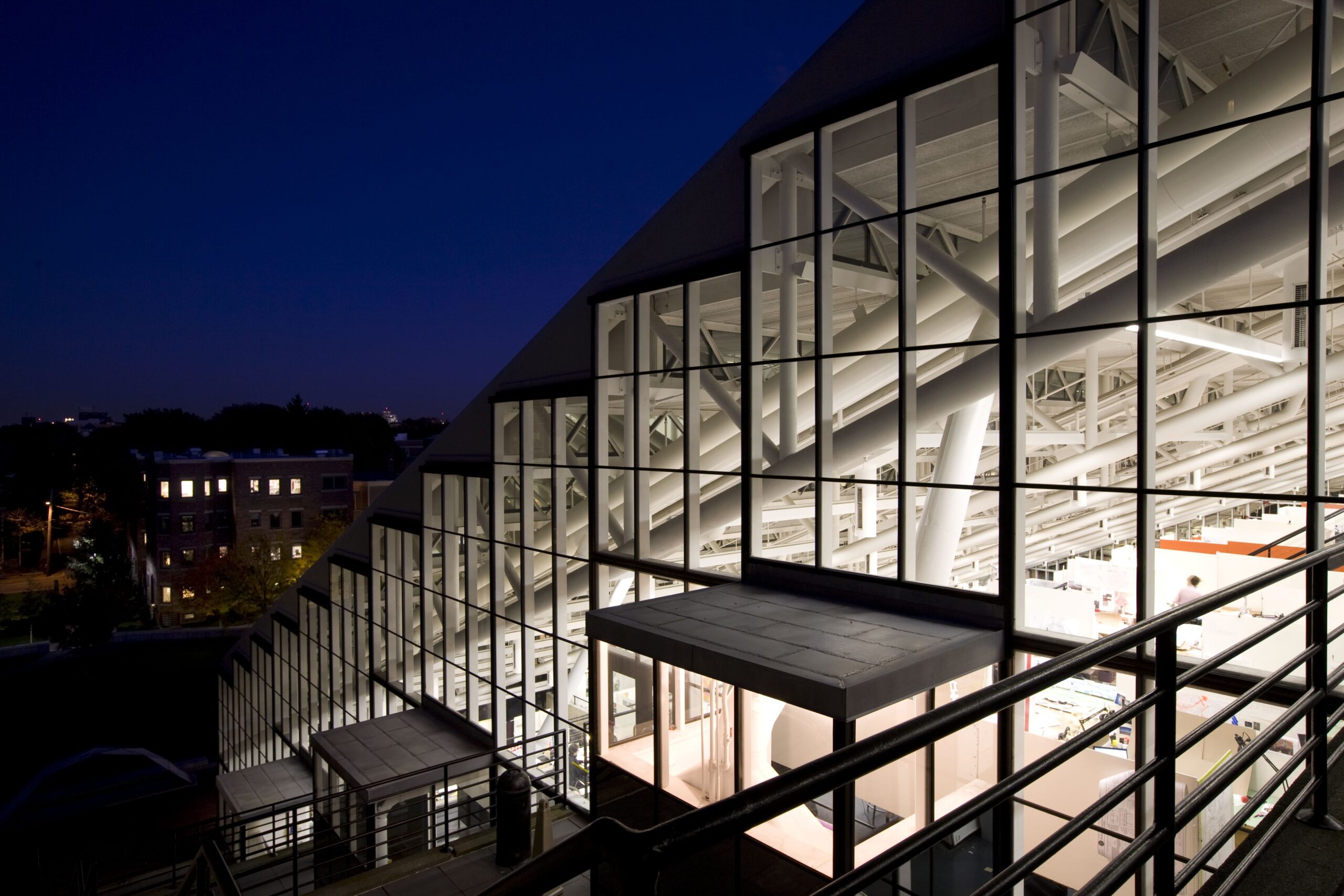Gund Hall at night