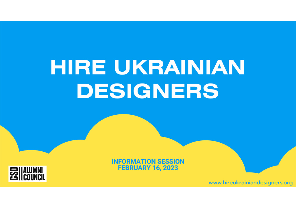 "Hire Ukranian Designers" in white text on blue and yellow background