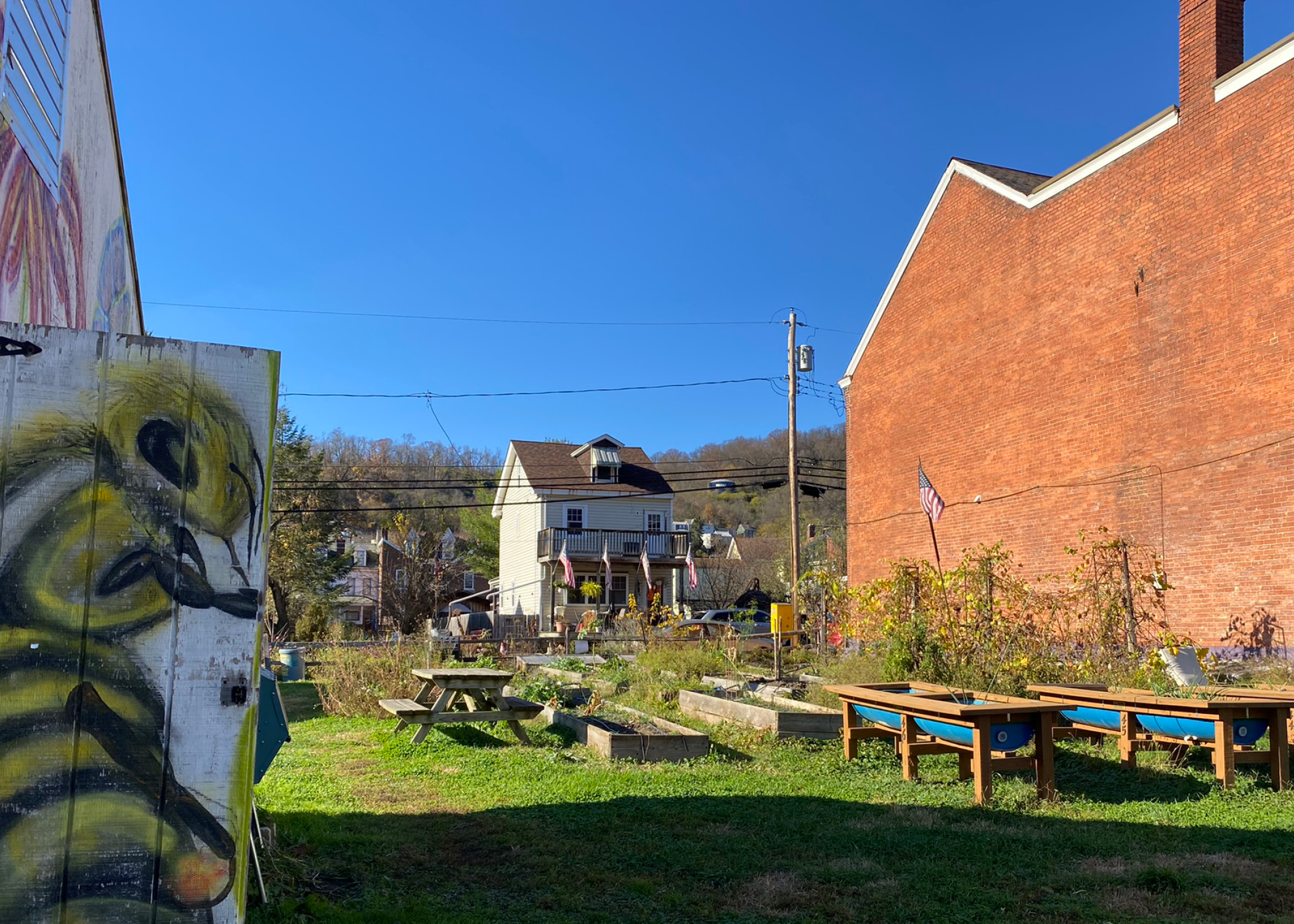A brick building and a blue sky