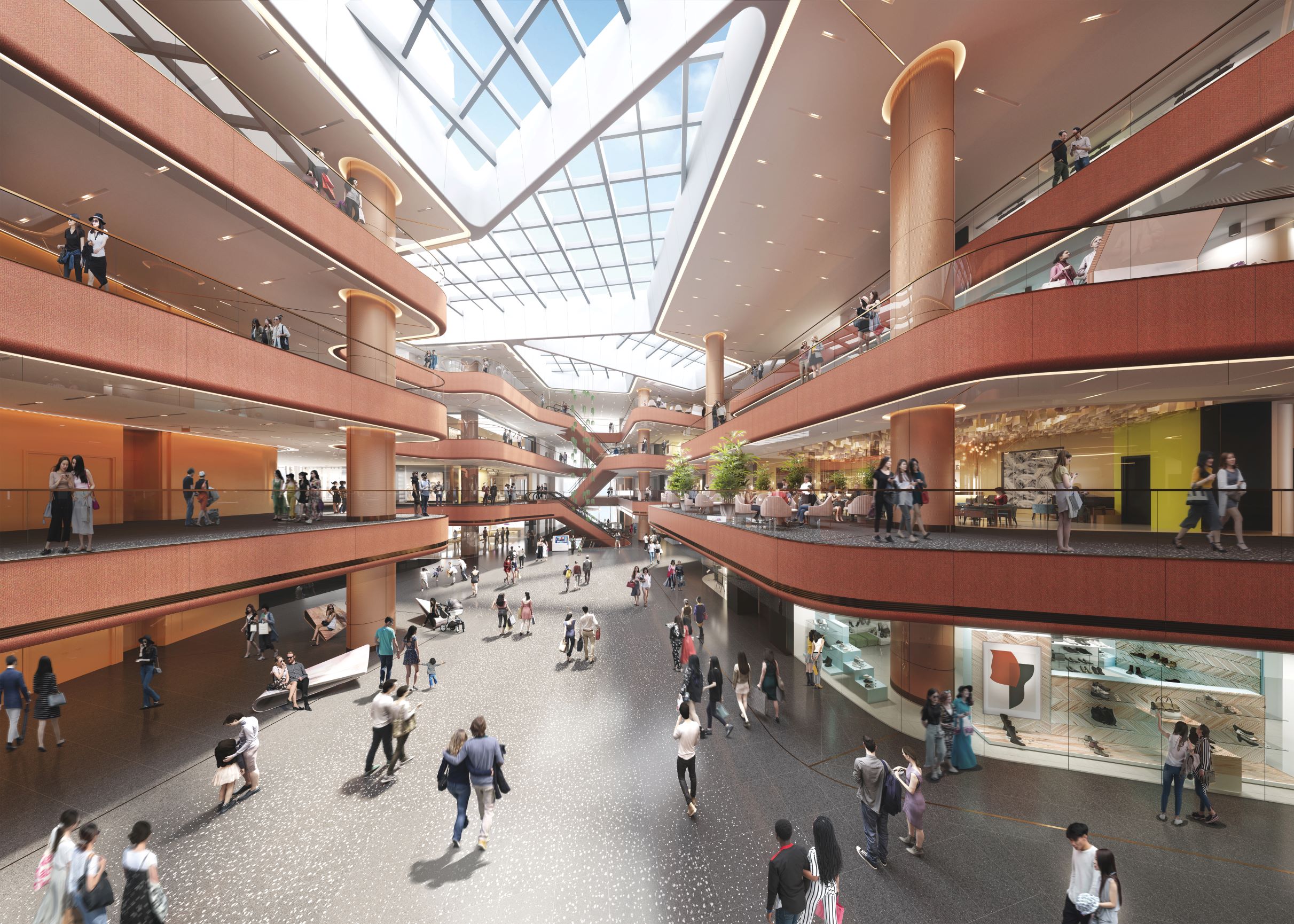 Photo of airside mall with focus on fabric from recycled bottles 