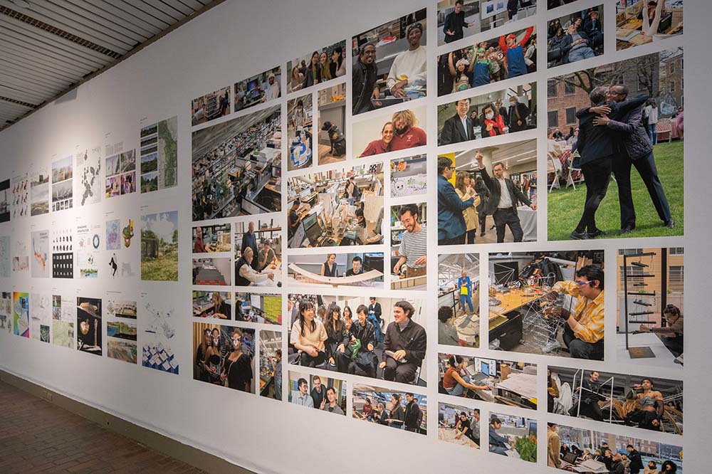 An installation view of the Commencement 2023 Exhibition at Harvard Graduate School of Design