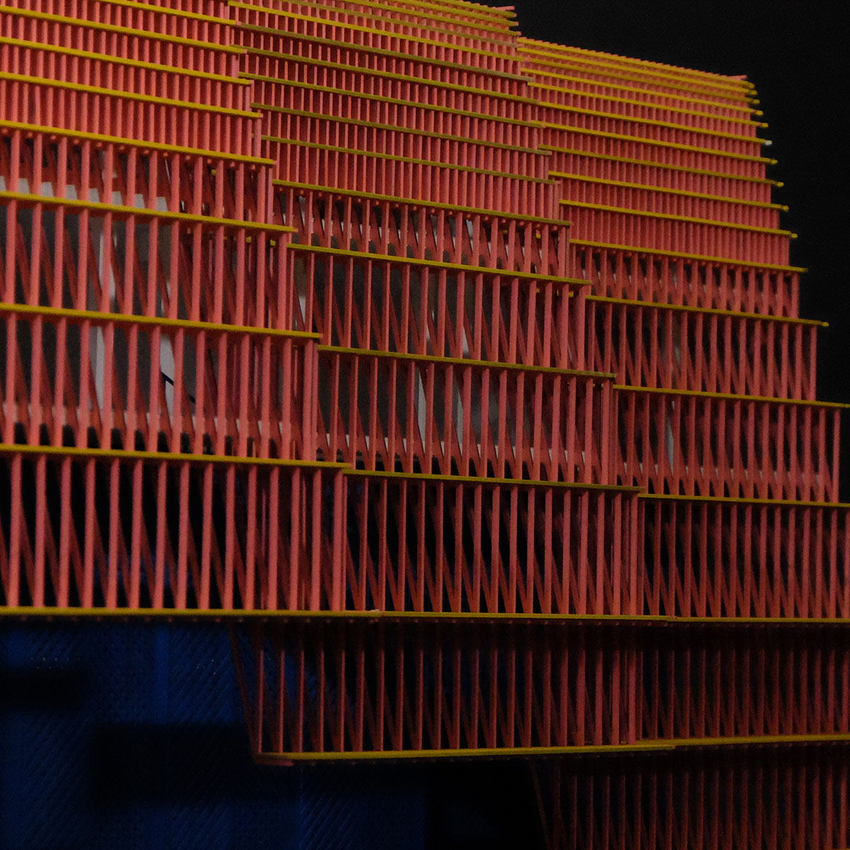 Model showing the density of pink louvers on the building.