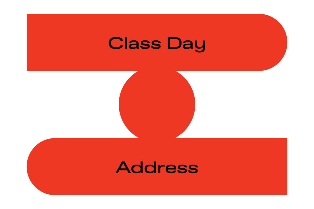 A red-and-white logo for the Class Day speaker event