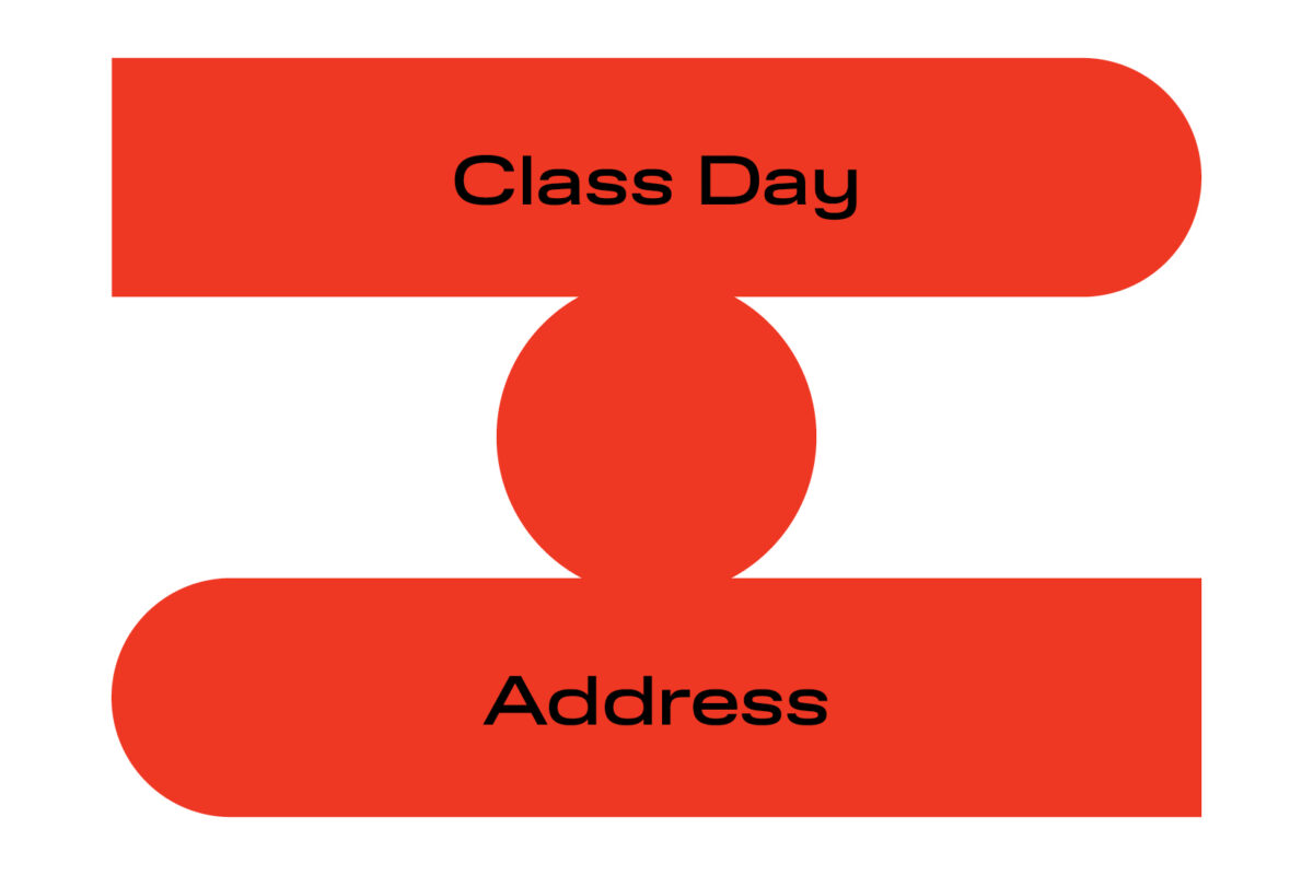 A red-and-white logo for the Class Day speaker event