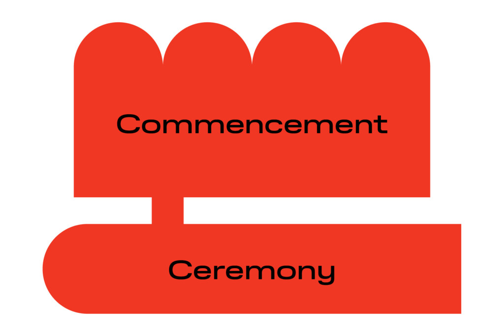 A red-and-white logo for the Commencement Ceremony