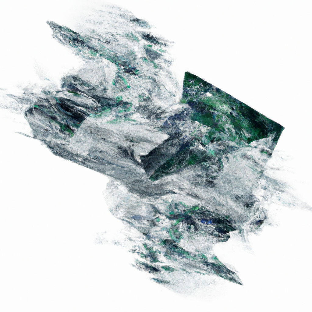 An AI-generated image of a blurry grey-and-green form that appears to be dissolving into a cloud of pixels.