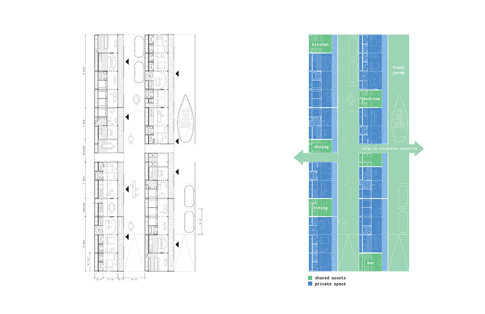 A pair of architectural plans for a multi-unit housing project.