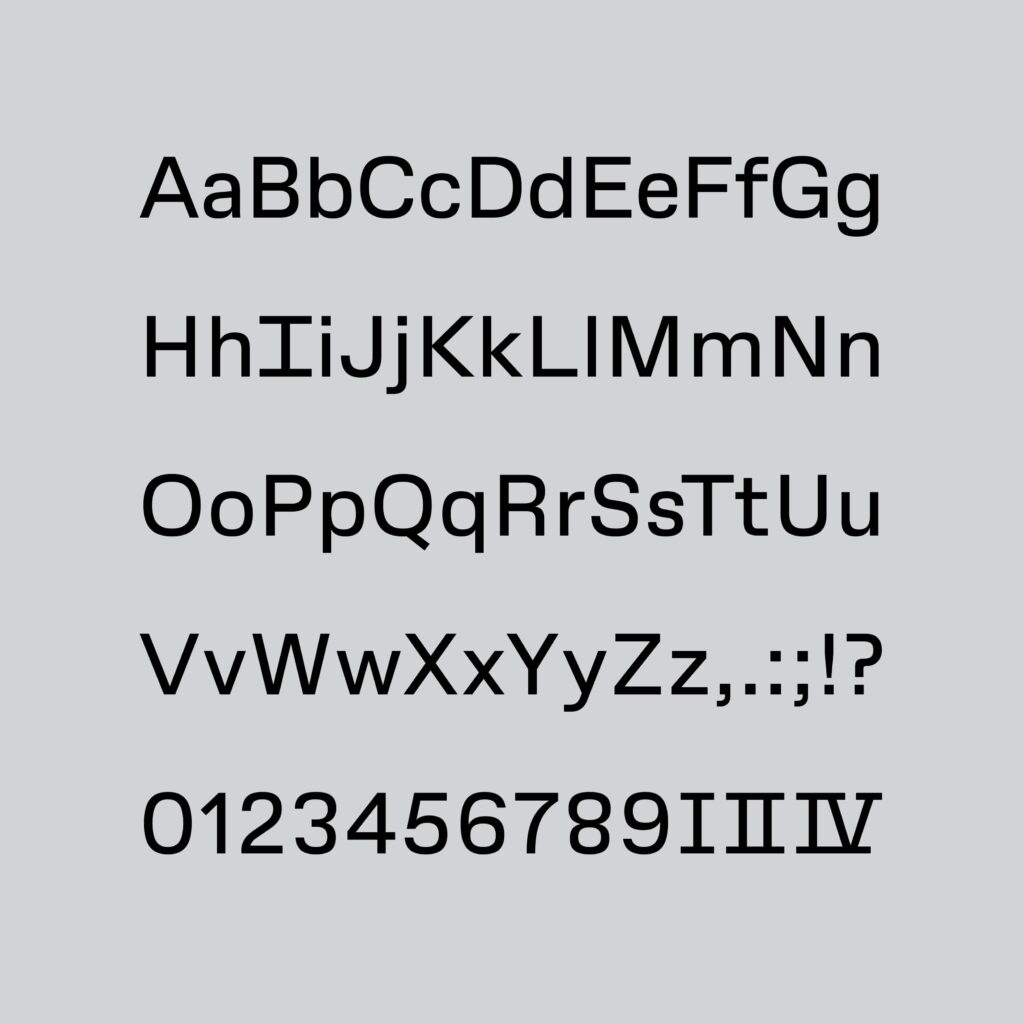 Letters and symbols from GSD typeface on a light grey background.