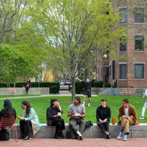 Students out in the backyard