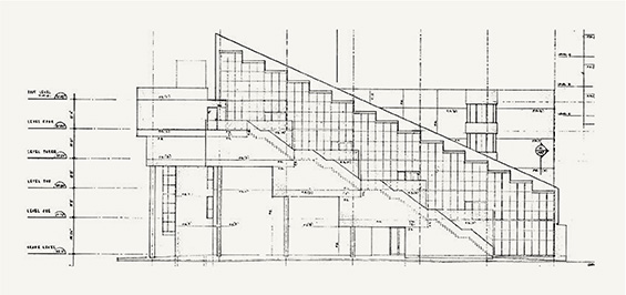 A sectional drawing of Gund Hall.