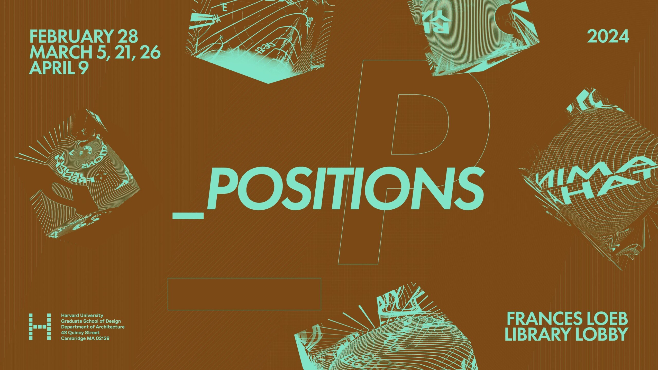 poster for _positions series, orange banner with dates 2/28, 3/5, 3/21, 3/26, and 4/9