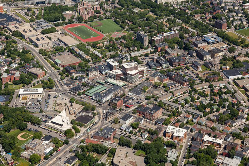 An aerial view of the Nubian Square area of Boston.
