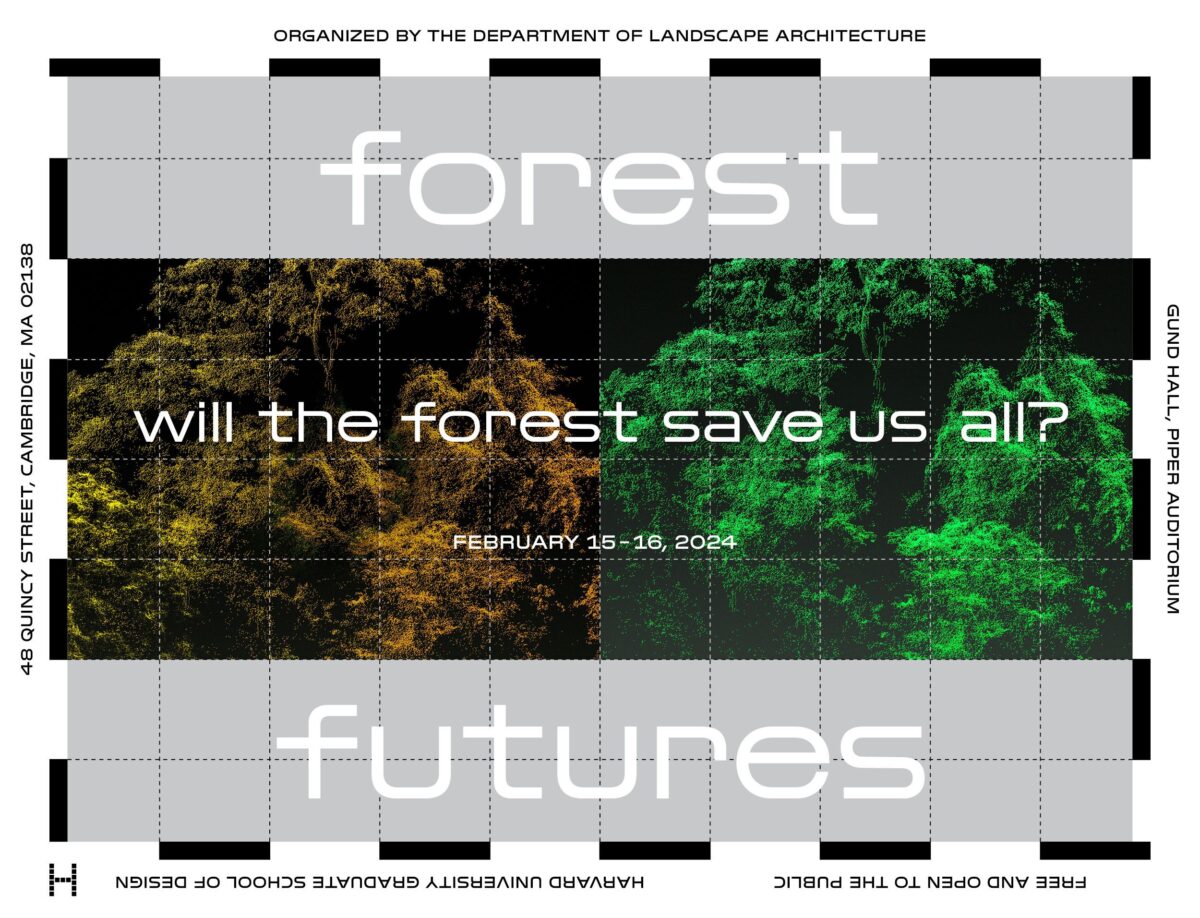 Conference poster featuring a dying forest on the left and a thriving forest on the right.
