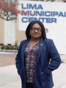 Headshot of Mayor Sharetta Smith in front of Lima Municipal Center sign.