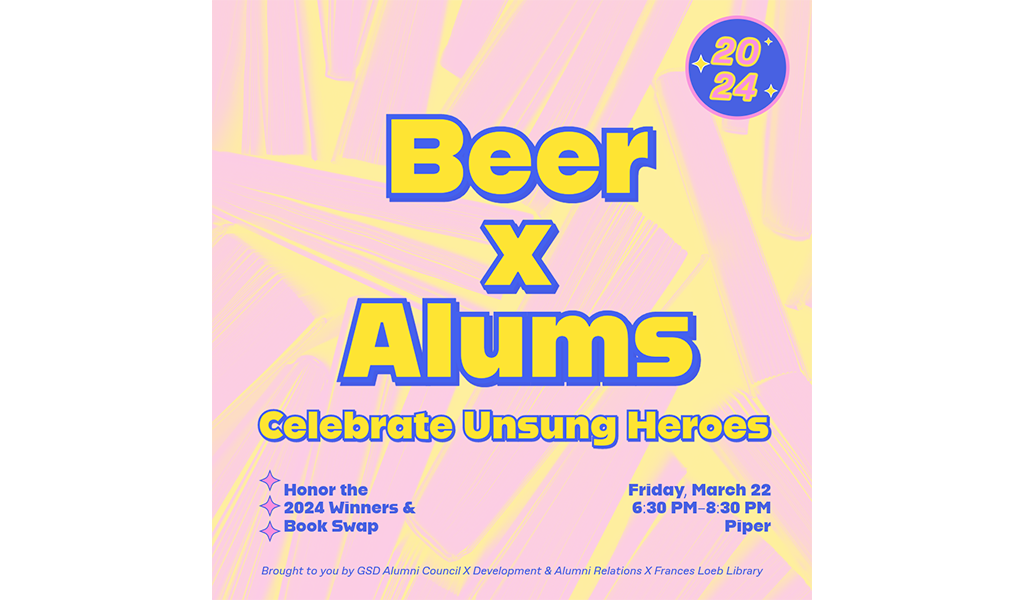 BeerXAlums in yellow text on pink background
