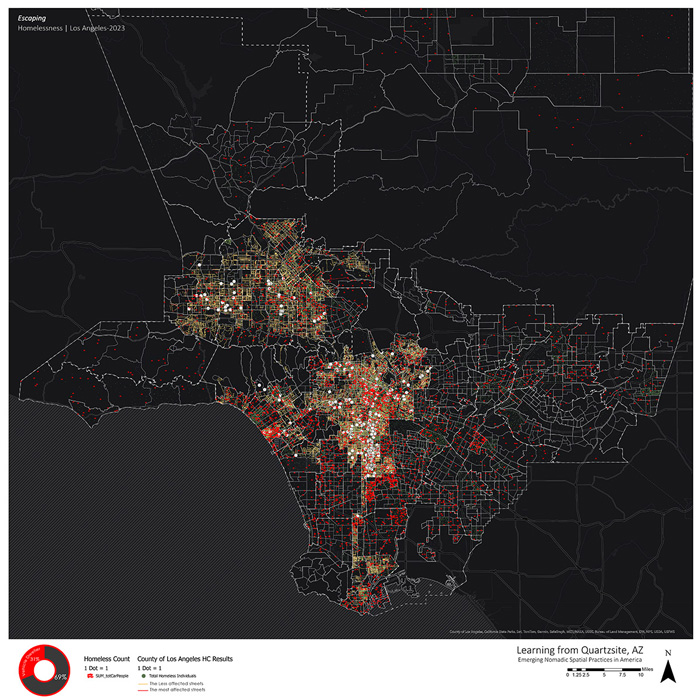 A map of Los Angeles colored to indicate the prevalence of people dwelling in their cars.