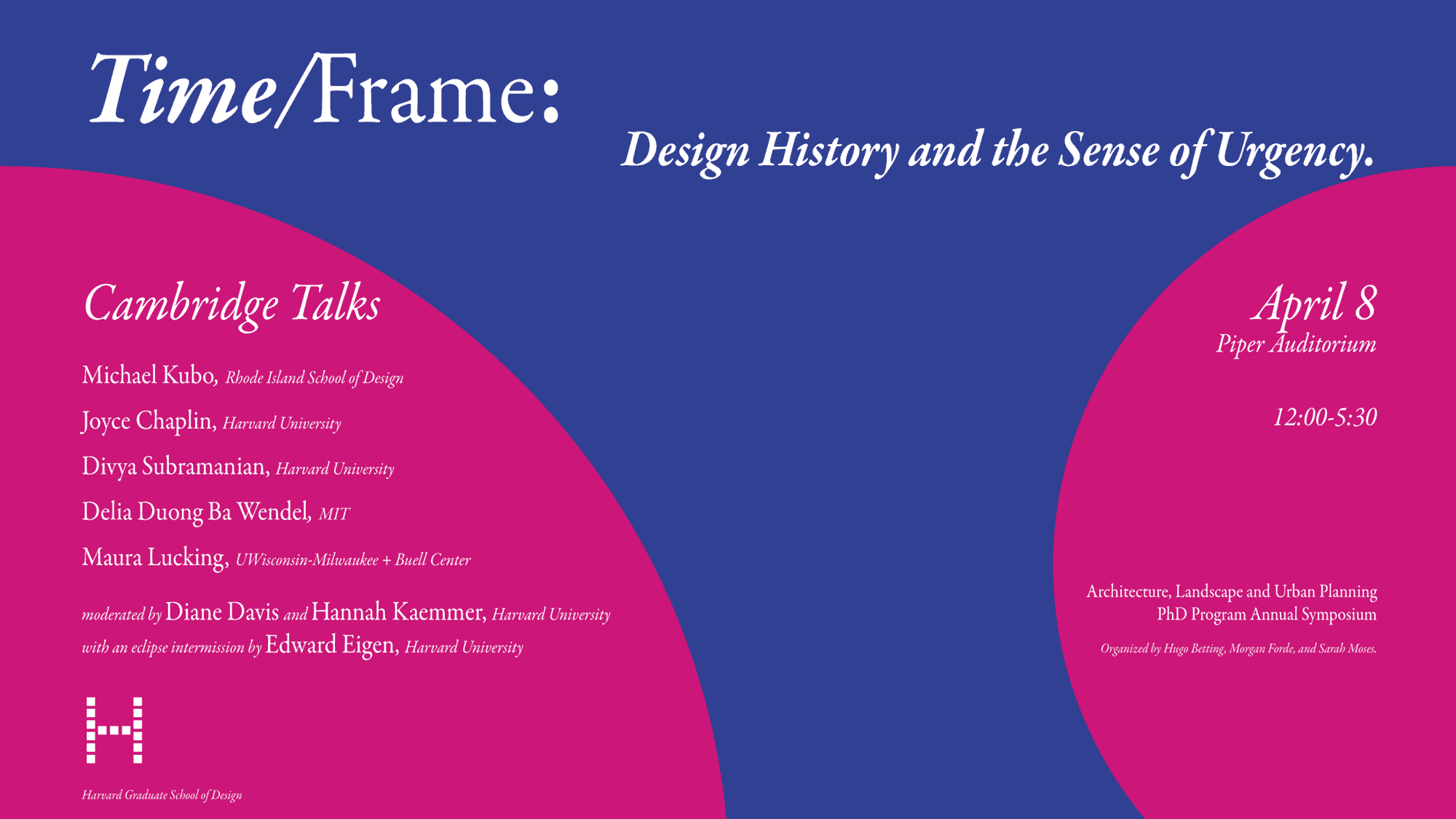 Purple and pink event banner with event title and other details in white lettering.