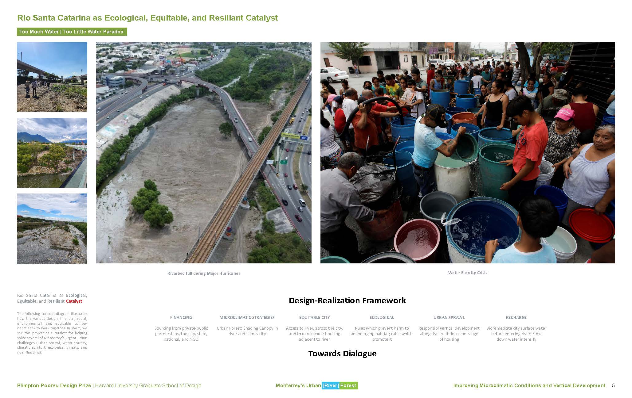 Images of the Santa Catarina River flooding and of people lining up to get water during a shortage