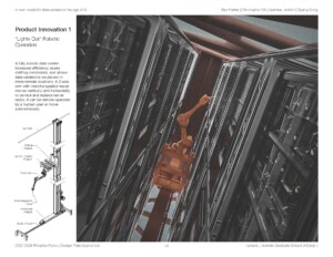 Rendering of a robot arm in a data center.