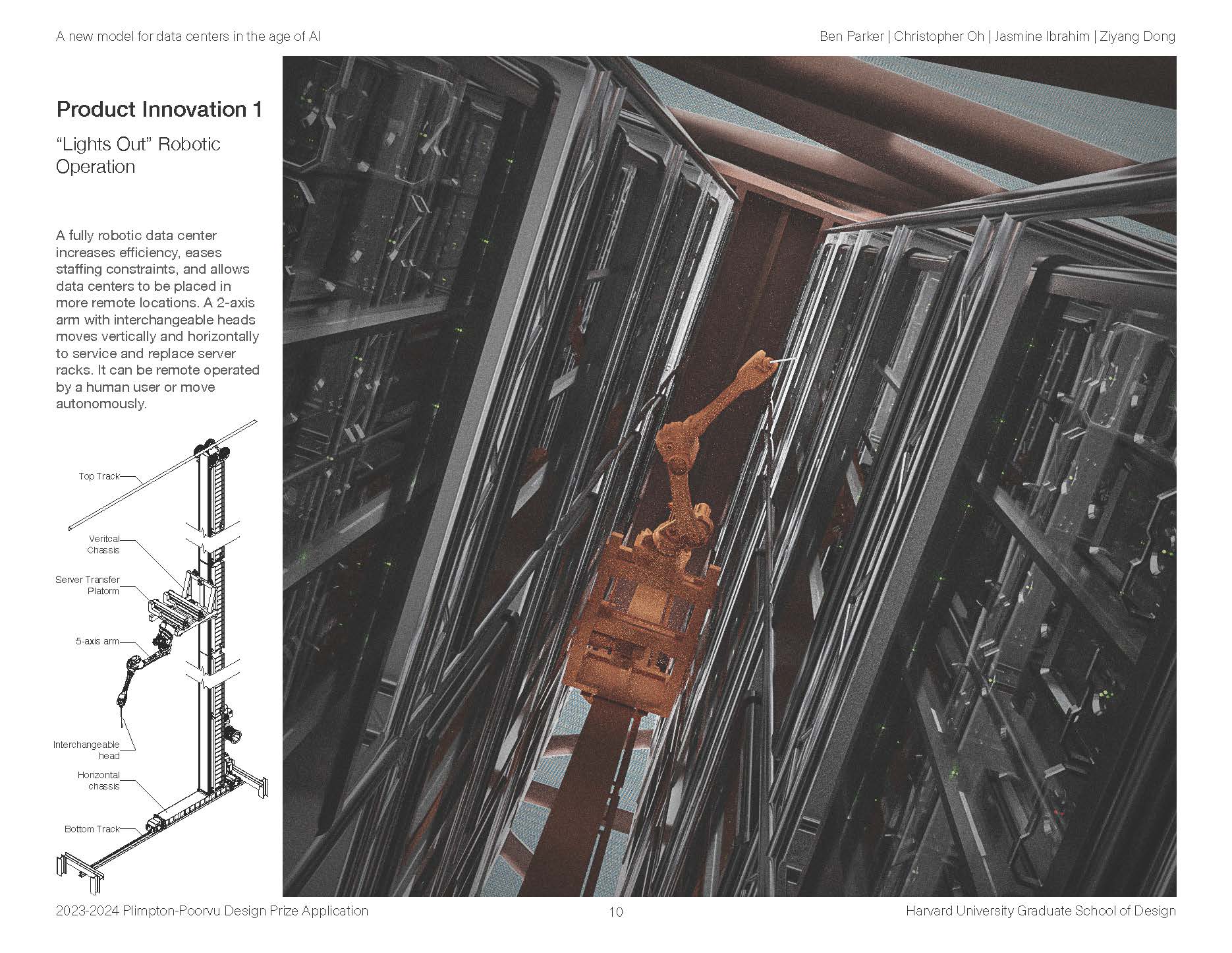 Rendering of a robot arm in a data center.