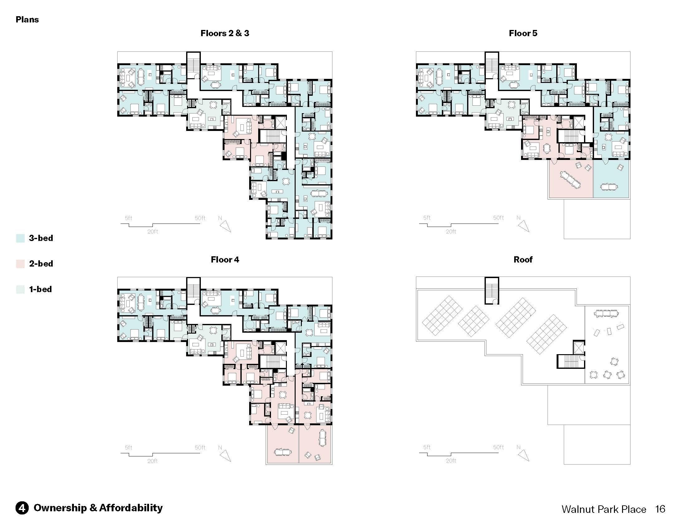 Floor plans for 1-, 2-, and 3-br apartments