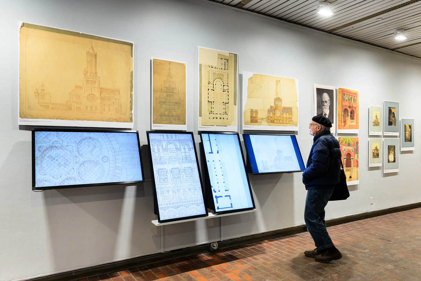 A person interacting with a touch-screen.
