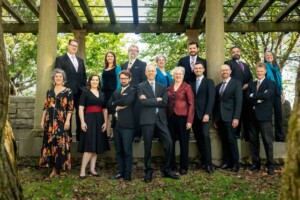 Outdoor group photo of vocal group Blue Heron
