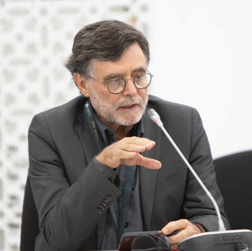 Photograph of speaker Graham Young speaking into a microphone