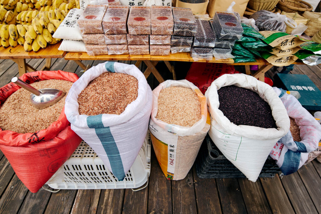 Open bags of rice