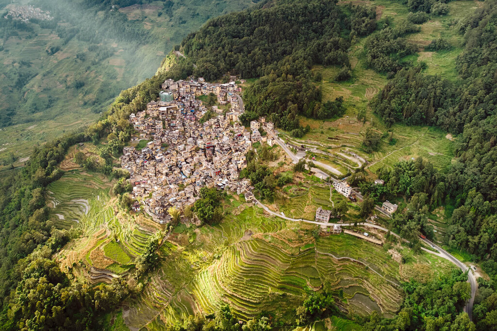 Village on a steep mountain incline
