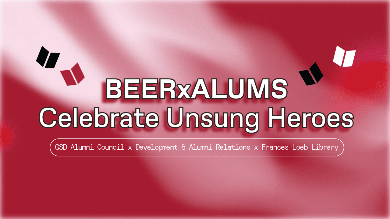 Crimson background with white text reading "BeerxAlums Celebrate Unsung Heroes"