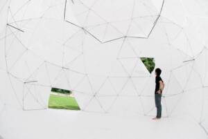 man standing in white dome