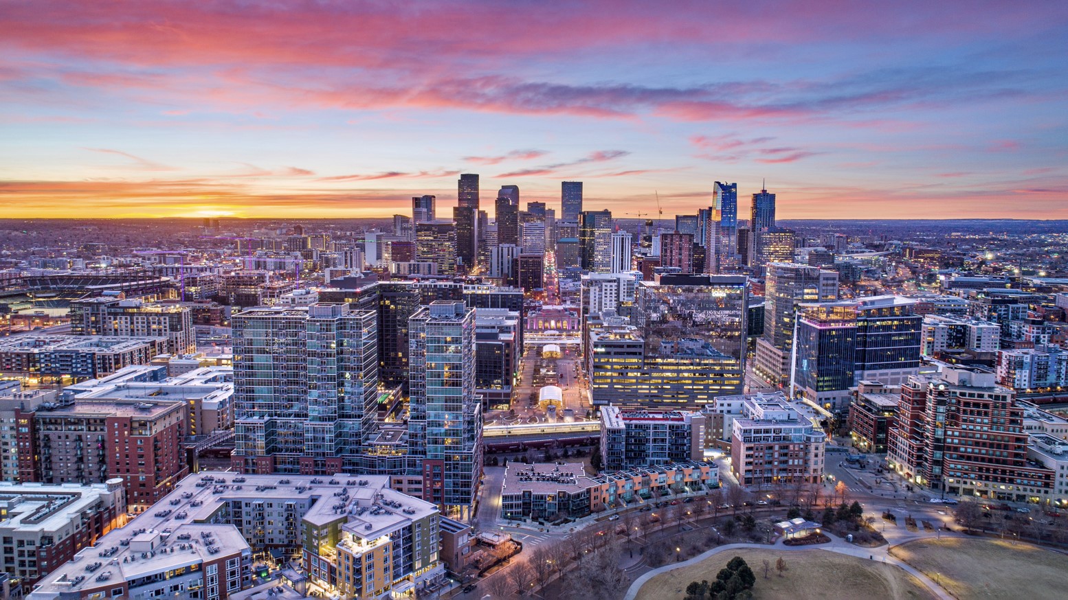 Denver skyline at golden hour