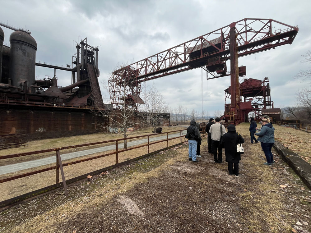 Students near old factories