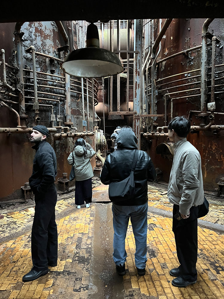 Students inside old factory