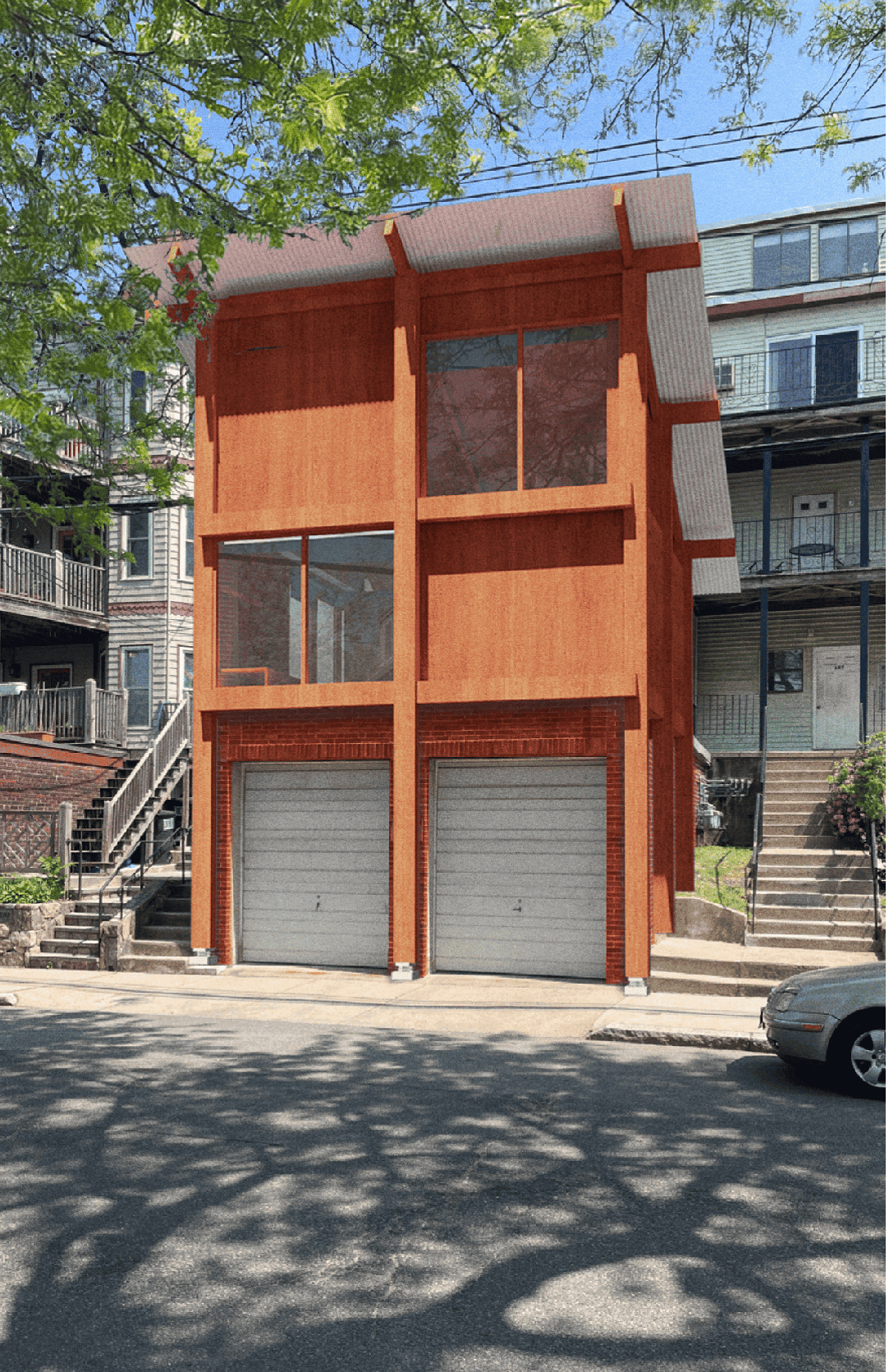 Rendering of a three-story building