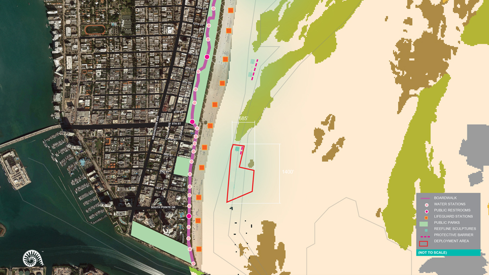map of Miami Beach and shore