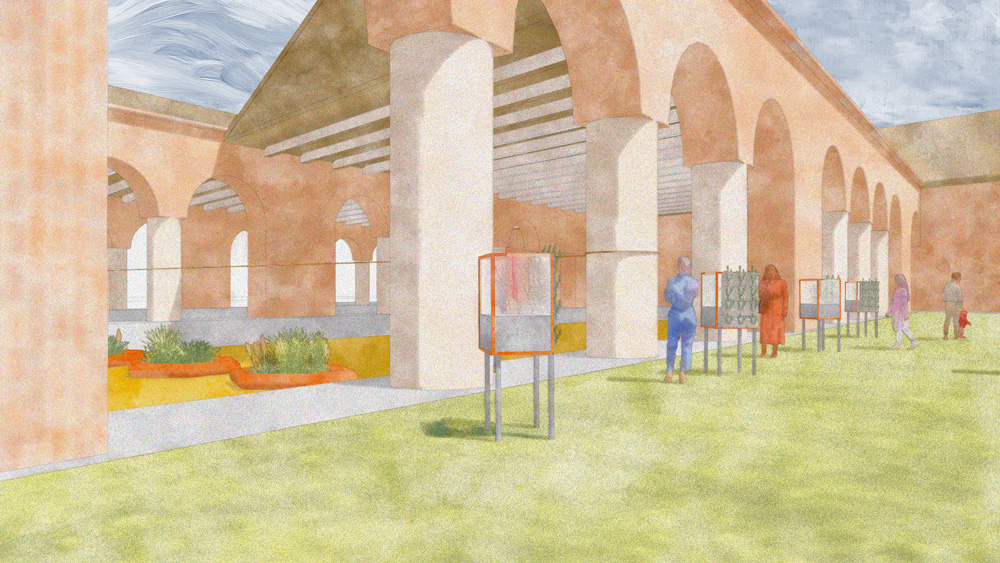 rendering of courtyard with people