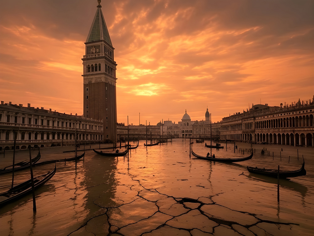 Piazza San Marco as dry march flat_AI generated